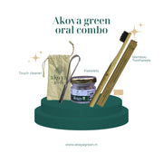 Akoya Green Oral Care Combo - Stainless Steel Tongue Cleaner, Natural Dental Tooth Pastelets & Bamboo Toothbrush with Nano Bristles