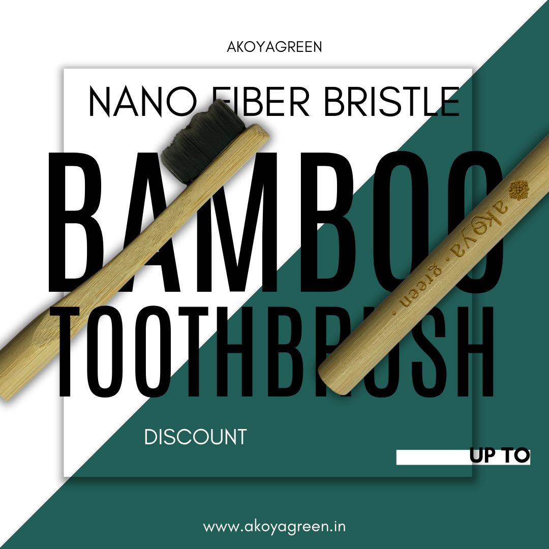 Akoya Green Oral Care Combo - Stainless Steel Tongue Cleaner, Natural Dental Tooth Pastelets & Bamboo Toothbrush with Nano Bristles